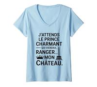 Femme Humour Femme Prince Charmant Ranger Château Drôle T-Shirt avec Col en V