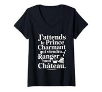Femme Humour Femme Prince Charmant Ranger Château Drôle T-Shirt avec Col en V