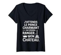 Femme Humour Femme Prince Charmant Ranger Château Drôle T-Shirt avec Col en V