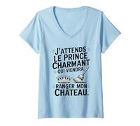 Femme Humour Femme Prince Charmant Ranger Château Drôle T-Shirt avec Col en V