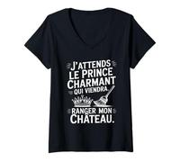 Femme Humour Femme Prince Charmant Ranger Château Drôle T-Shirt avec Col en V