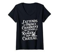 Femme Humour Femme Prince Charmant Ranger Château Drôle T-Shirt avec Col en V