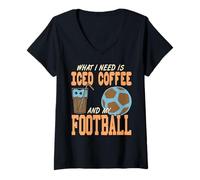 Femme Humour Foot Amateur Café Glacé Passion Soccer et Koffein T-Shirt avec Col en V