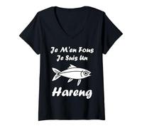 Femme Humour Harengs Mignon Poisson Je m'en Fous Je suis Un Hareng T-Shirt avec Col en V