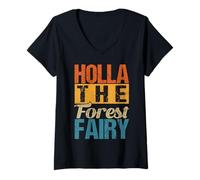 Femme Humour Holla The Forest Fairy Denglish Humour T-Shirt avec Col en V