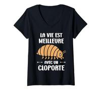 Femme Humour Insecte la Vie est Meilleure avec Un Cloporte T-Shirt avec Col en V