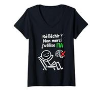 Femme Humour Intelligence Artificielle Non Merci J'utilise l'ia T-Shirt avec Col en V