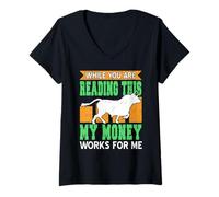 Femme Humour Investisseur Marché Haussier Finance Citation T-Shirt avec Col en V