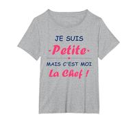 Femme Humour Je suis Petite mais C'est Moi la Chef T-Shirt, Femme Grandes Tailles, Gris Chiné, 4X
