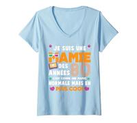 Femme Humour mamie costume rétro année 80 lunettes cassettes T-Shirt avec Col en V