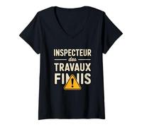 Femme Humour Papa Papy | Inspecteur des Travaux Finis T-Shirt avec Col en V