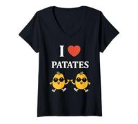 Femme Humour patate amour i love patates T-Shirt avec Col en V