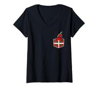 Femme Humour Pays Basque Poche Piment Espelette Euskal Herria T-Shirt avec Col en V