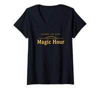 Femme Humour Photographe Sorry I'm Late Magic Hour T-Shirt avec Col en V