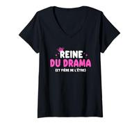 Femme Humour Râleuse Reine Du Drama Cadeau Rigolo Femme T-Shirt avec Col en V