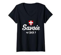 Femme Humour Savoie, ou Bien ? Jeu de Mot Savoyard Ca va ou Bien ? T-Shirt avec Col en V