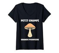 Femme Humour Shiitake vénéneux Grand pourvois Petit Champignon T-Shirt avec Col en V