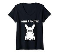 Femme Humour Slogan Humoristique Simple Rien à Foutre T-Shirt avec Col en V