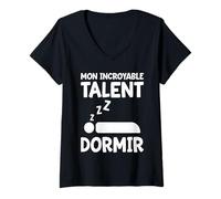 Femme Humour Talent Dormir Sieste Cadeau Dormeur T-Shirt avec Col en V