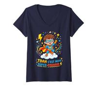 Femme Humour TDAH C'est Mon Super Pouvoir T-Shirt avec Col en V