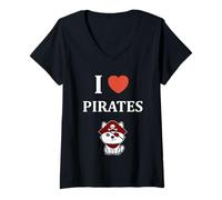 Femme Humour tête de mort Pirate simple i love Pirates T-Shirt avec Col en V