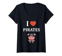 Femme Humour tête de mort Pirate simple i love Pirates T-Shirt avec Col en V