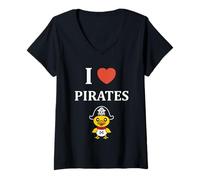 Femme Humour tête de mort Pirate simple i love Pirates T-Shirt avec Col en V