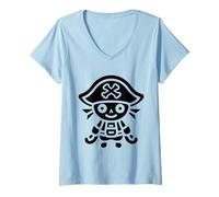 Femme Humour tête de mort Pirates minimaliste simple Pirate T-Shirt avec Col en V
