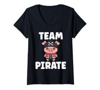 Femme Humour tête de mort Pirates minimaliste simple team Pirate T-Shirt avec Col en V