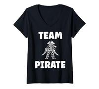 Femme Humour tête de mort Pirates minimaliste simple team Pirate T-Shirt avec Col en V