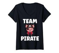 Femme Humour tête de mort Pirates minimaliste simple team Pirate T-Shirt avec Col en V
