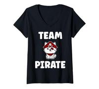 Femme Humour tête de mort Pirates minimaliste simple team Pirate T-Shirt avec Col en V