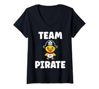 Femme Humour tête de mort Pirates minimaliste simple team Pirate T-Shirt avec Col en V