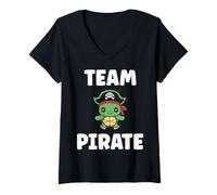 Femme Humour tête de mort Pirates minimaliste simple team Pirate T-Shirt avec Col en V