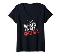 Femme Humour Tricot Femme What’s Up My Knittas ? Design T-Shirt avec Col en V