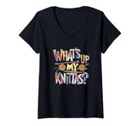 Femme Humour Tricot Femme What’s Up My Knittas ? Design T-Shirt avec Col en V