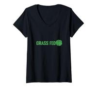 Femme Humour végétarien drôle végétarien nourri à l'herbe T-Shirt avec Col en V