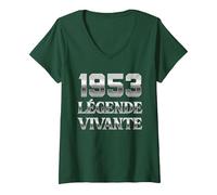 Femme Humour Vintage 71e Anniversaire Hommes 1953 Légende Vivante T-Shirt avec Col en V, Vert Forêt, M