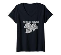 Femme Humulus lupulus Houblon Fruit Encre Art T-Shirt avec Col en V