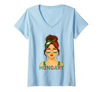 Femme Hungarian Girl Hungary Flag Hungarian Girlfriend Wife T-Shirt avec Col en V
