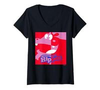 Femme Hungry Hippos Big Red and Pink T-Shirt avec Col en V