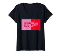 Femme Hungry Hippos Red Pink Logo T-Shirt avec Col en V