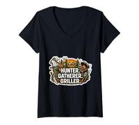Femme Hunter Gatherer Griller Master Carnivore Diet Funny BBQ Viande T-Shirt avec Col en V