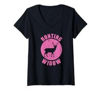 Femme Hunting Widow Support pour Femme Motif élan, cerf, Chasseur T-Shirt avec Col en V