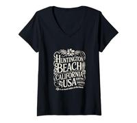 Femme Huntington Beach, Le Paradis du Surf en Californie, États-Unis T-Shirt avec Col en V