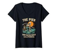 Femme Huntington Beach The Pier Cool Mens Beach Life T-Shirt avec Col en V