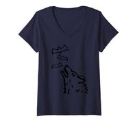 Femme Hurlant la tête de Wolf avec des Chauves-Souris au Paradis - T-Shirt avec Col en V