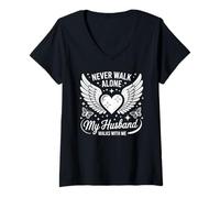 Femme Husband Walks with Me Widow Deuil Wife T-Shirt avec Col en V