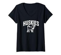 Femme Huskies Mascot 3 pour Joueurs et Fans T-Shirt avec Col en V