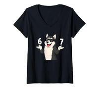 Femme Husky 67 Meme Lunettes de Soleil Humoristiques pour Amoureux des Chiens T-Shirt avec Col en V